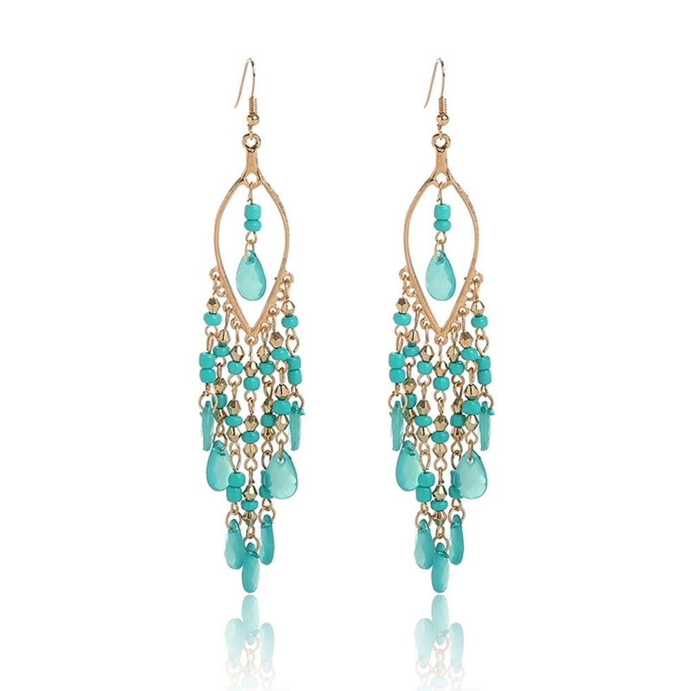 🆕️ Large Vintage Elegant Gold and Turquoise Dangle Earrings